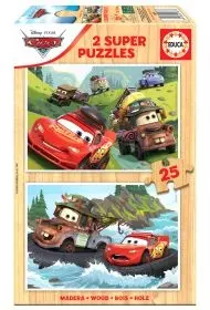 Puzzle drewniane 2 x 25 el. Auta